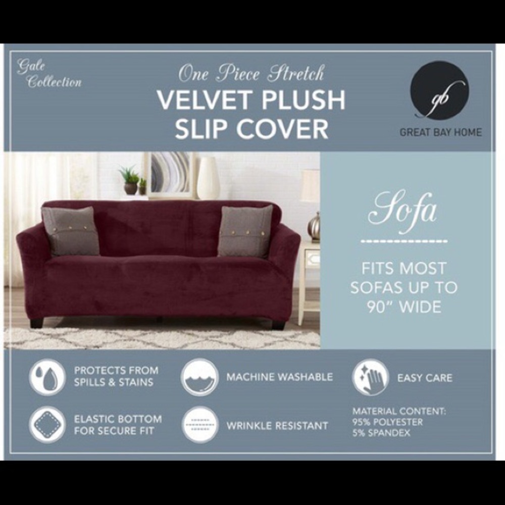 Velvet Plush Slip Cover - Sofa (up to 90” wide)